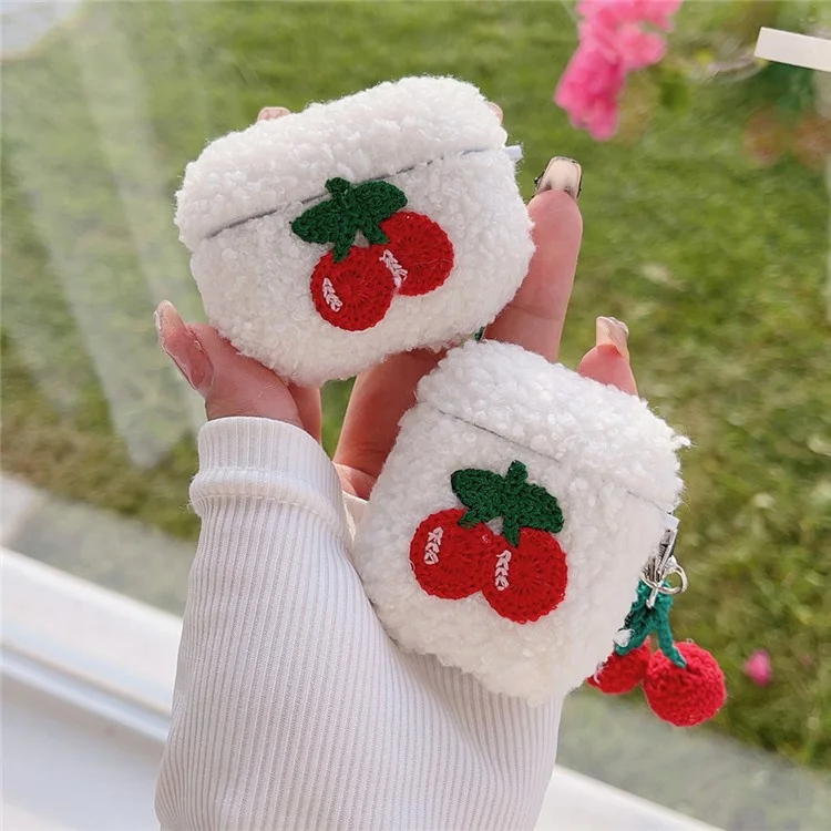 Pour Apple AirPods Pro 2 Cherry Earphone Case Bluetooth Earbud Plush Fluff Cover avec Pendant