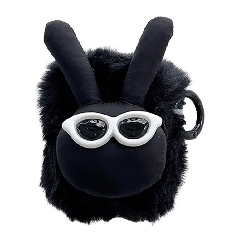 Plüschgehäuse für AirPods mit Ladehülle (2016) / (2019) / AirPods mit Wireless Charging Case (2019) Flauschiger Hasen-Kopfhörercover - Schwarz