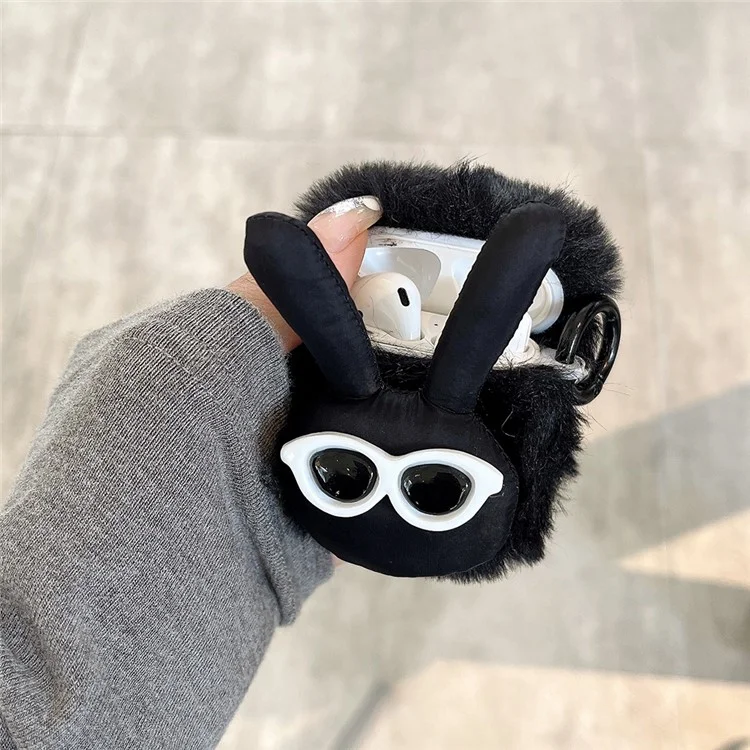 Plüschgehäuse für AirPods mit Ladehülle (2016) / (2019) / AirPods mit Wireless Charging Case (2019) Flauschiger Hasen-Kopfhörercover - Schwarz
