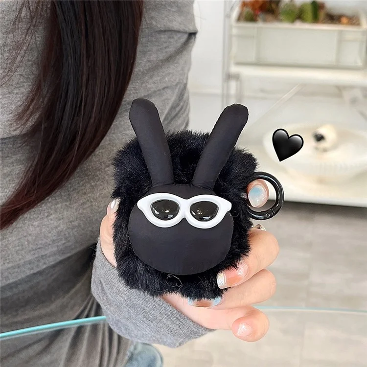 Plüschgehäuse für AirPods mit Ladehülle (2016) / (2019) / AirPods mit Wireless Charging Case (2019) Flauschiger Hasen-Kopfhörercover - Schwarz