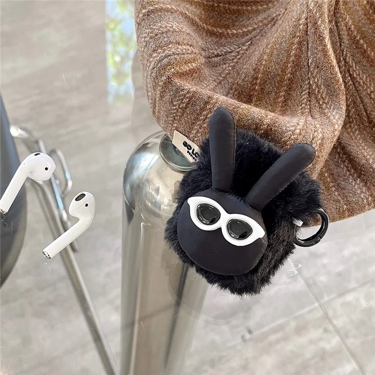 Plüschgehäuse für AirPods mit Ladehülle (2016) / (2019) / AirPods mit Wireless Charging Case (2019) Flauschiger Hasen-Kopfhörercover - Schwarz