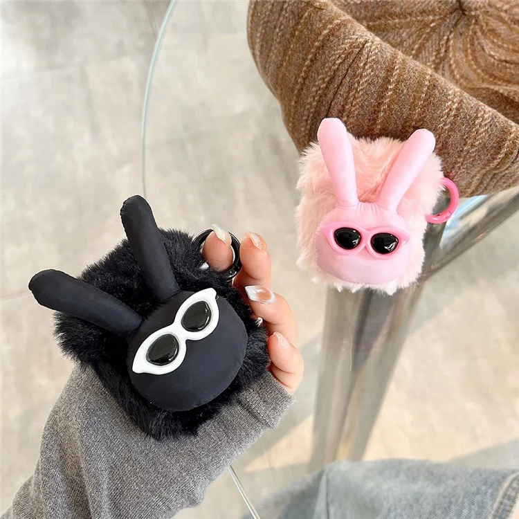 Plüschgehäuse für AirPods mit Ladehülle (2016) / (2019) / AirPods mit Wireless Charging Case (2019) Flauschiger Hasen-Kopfhörercover - Schwarz
