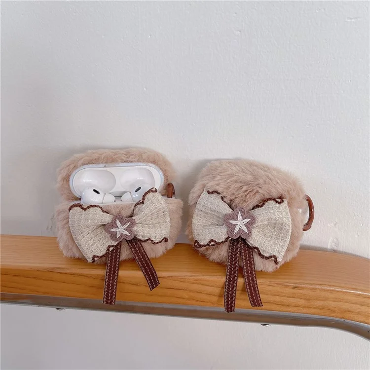 Per AirPods Pro 2 Lovely Bowknot Decor Bluetooth Earphone Case Soft Plush Protective Cover
