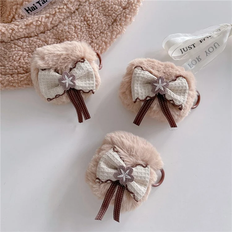 Per AirPods Pro 2 Lovely Bowknot Decor Bluetooth Earphone Case Soft Plush Protective Cover