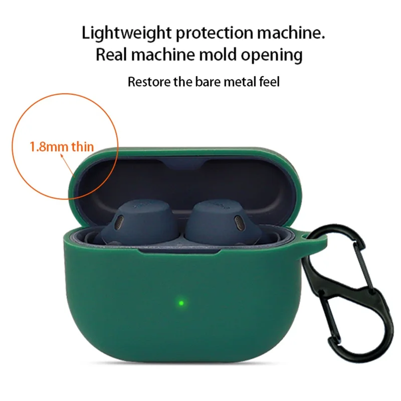 For Jabra Elite 8 Active Anti-drop Earphone Case Soft Silicone Cover with Hanging Buckle - Blackish Green