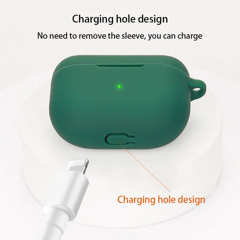 For Jabra Elite 8 Active Anti-drop Earphone Case Soft Silicone Cover with Hanging Buckle - Blackish Green