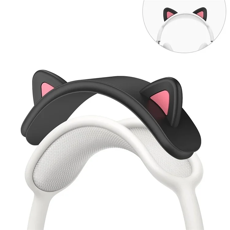 For AirPods Max Headphone Head Beam Silicone Cover Cat Ear Design Protective Sleeve - Black