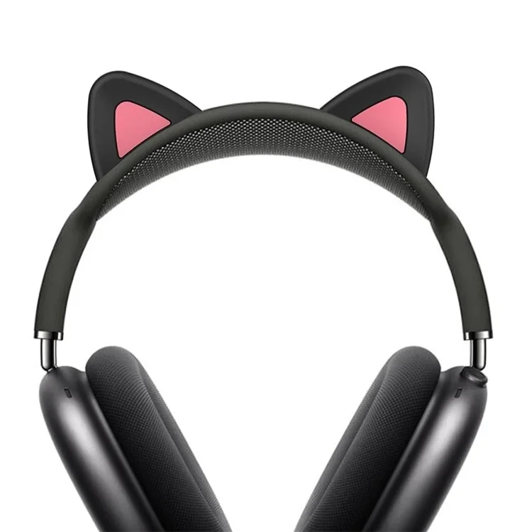 For AirPods Max Headphone Head Beam Silicone Cover Cat Ear Design Protective Sleeve - Black