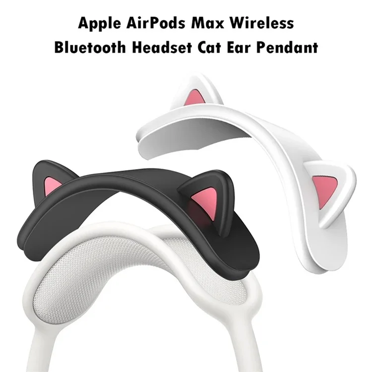 For AirPods Max Headphone Head Beam Silicone Cover Cat Ear Design Protective Sleeve - Black