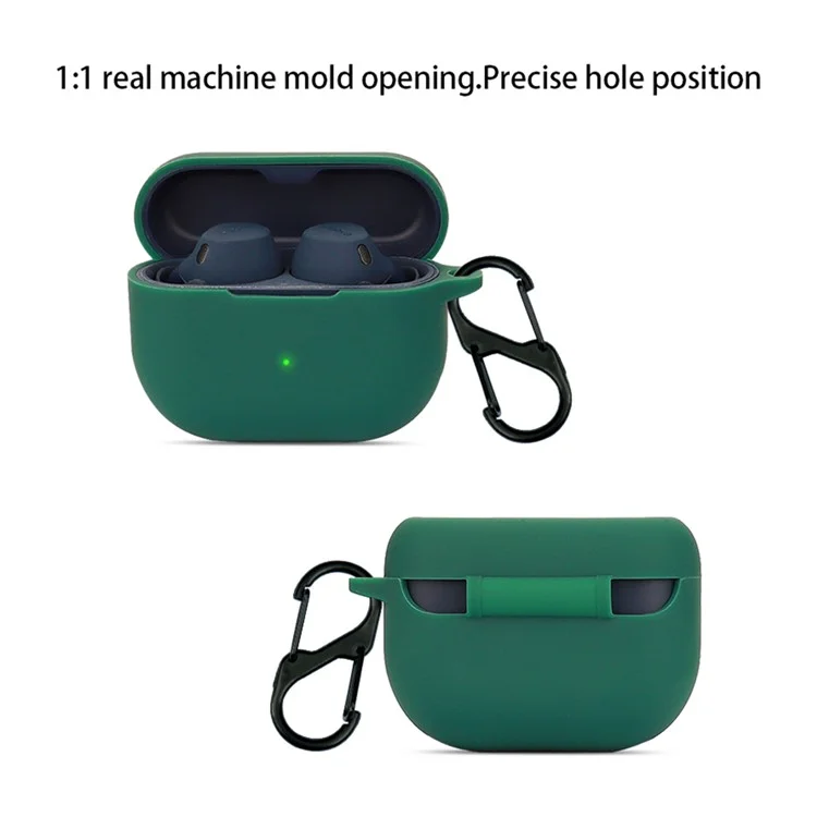 For Jabra Elite 10 2023 Silicone Case Bluetooth-compatible Earphone Sleeve Headphone Charging Bin Cover with Buckle - Blackish Green