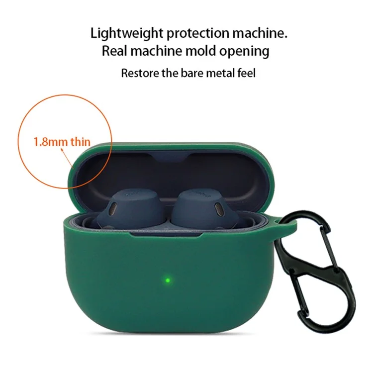 For Jabra Elite 10 2023 Silicone Case Bluetooth-compatible Earphone Sleeve Headphone Charging Bin Cover with Buckle - Blackish Green