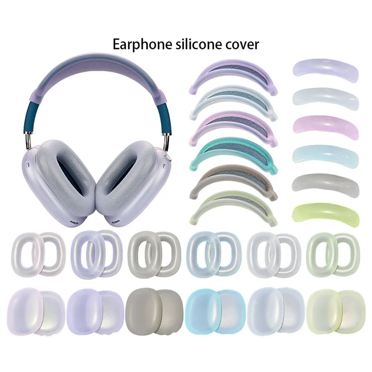 For AirPods Max Headphone Silicone Earmuff Shell Earpad Cover Headband Cover Crossbeam Cover Set - Transparent