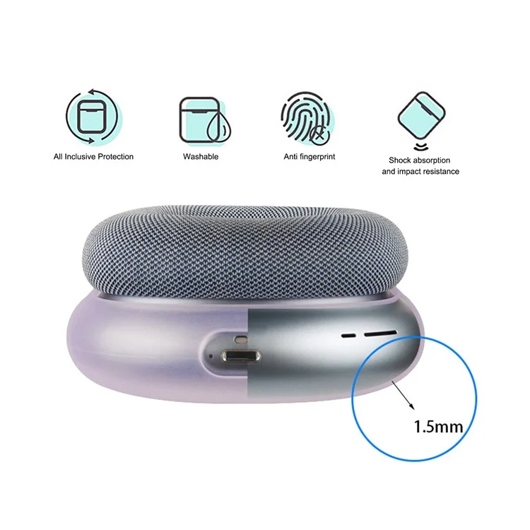 For AirPods Max Headphone Silicone Earmuff Shell Earpad Cover Headband Cover Crossbeam Cover Set - Transparent