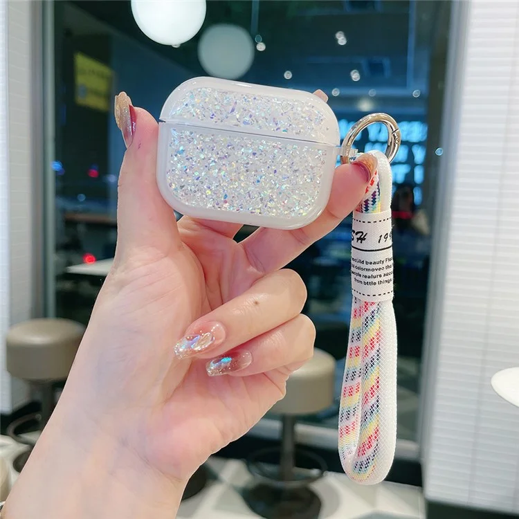 Pour Apple AirPods Pro Étui pour écouteurs Glitter TPU Titulaire d'écouteurs avec dragonne - Argent