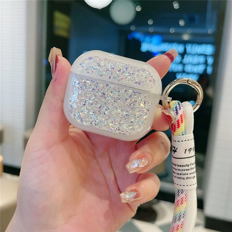 Pour Apple AirPods Pro Étui pour écouteurs Glitter TPU Titulaire d'écouteurs avec dragonne - Argent