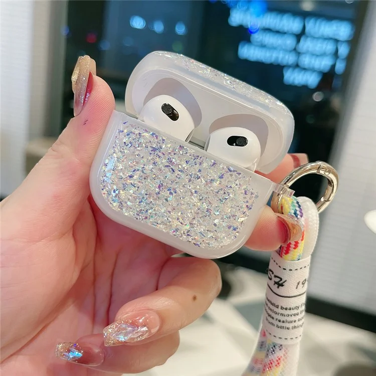 Pour Apple AirPods Pro Étui pour écouteurs Glitter TPU Titulaire d'écouteurs avec dragonne - Argent