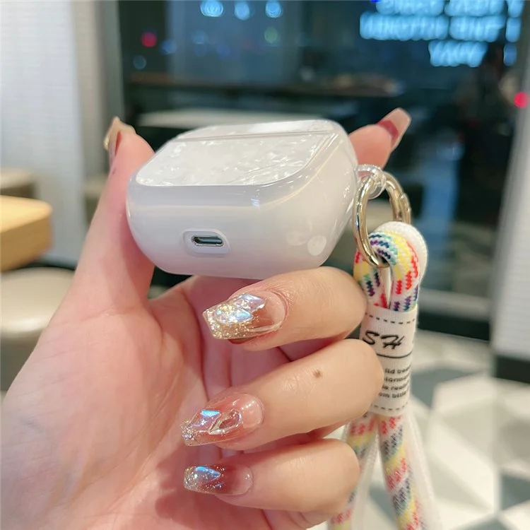 Para Apple AirPods com Estojo de Carregamento (2016) / (2019) / AirPods com Estojo de Carregamento sem Fio (2019) Capa Protetora TPU com Alça - Padrão de Concha