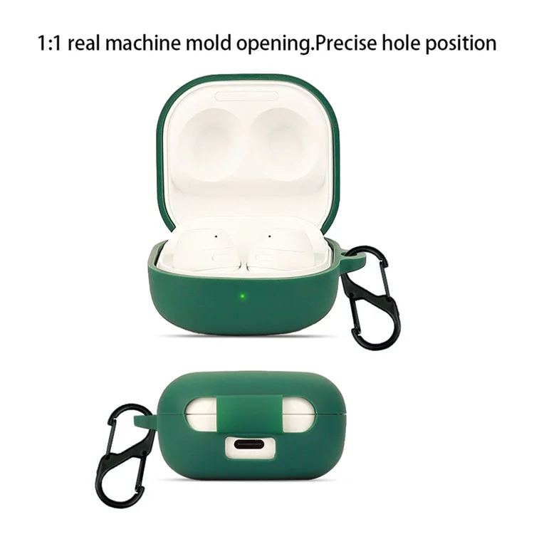 Pour Samsung Galaxy Buds FE Bluetooth Earphone Cover Anti-Scratch Sleeve Charging Bin Silicone Case with Buckle - Vert Noirâtre