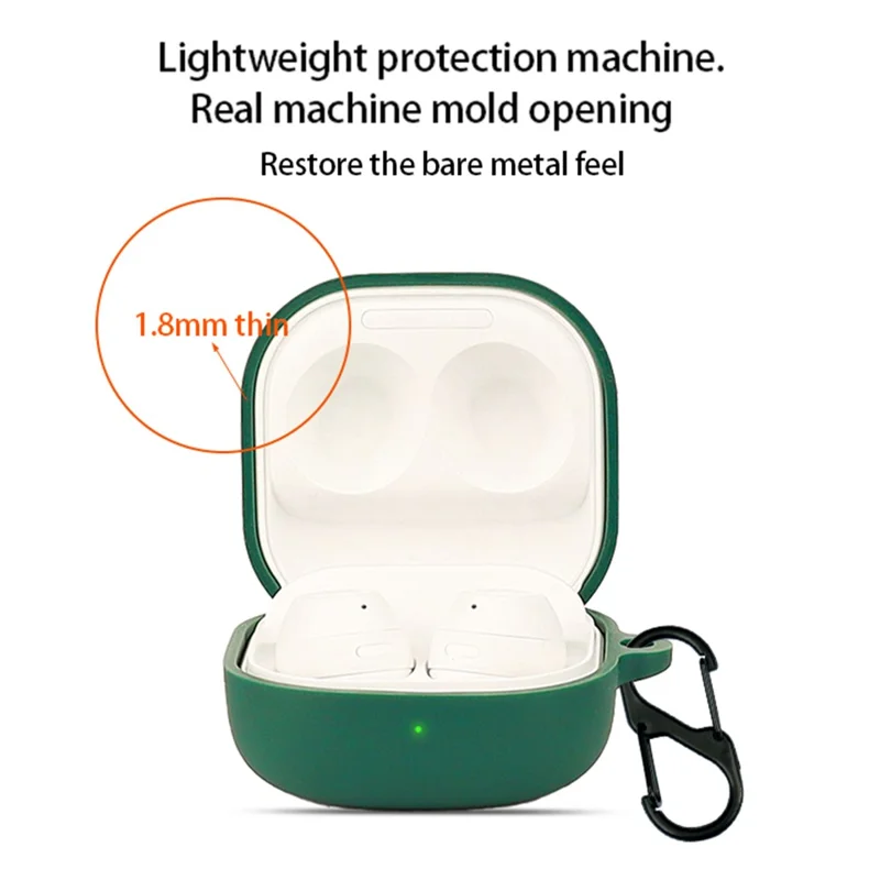 Pour Samsung Galaxy Buds FE Bluetooth Earphone Cover Anti-Scratch Sleeve Charging Bin Silicone Case with Buckle - Vert Noirâtre