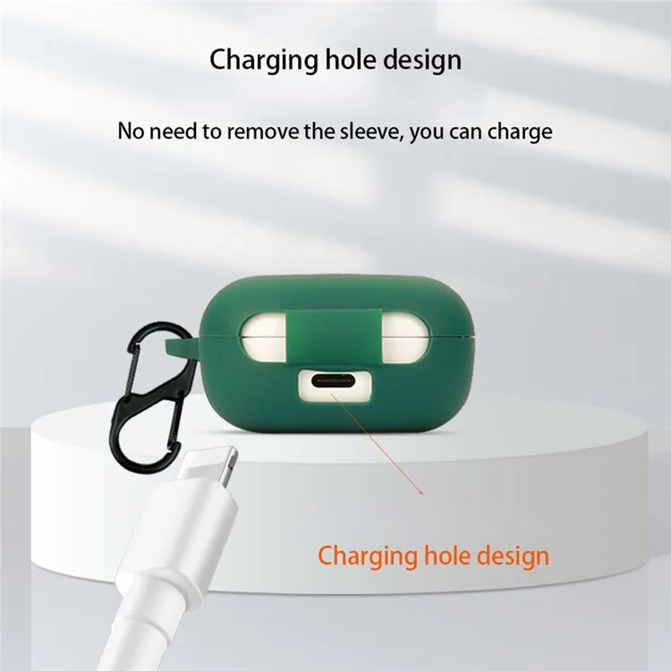 Pour Samsung Galaxy Buds FE Bluetooth Earphone Cover Anti-Scratch Sleeve Charging Bin Silicone Case with Buckle - Vert Noirâtre