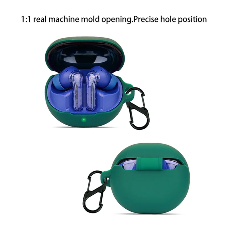 For SoundPEATS Clear Earphone Cover Bluetooth Headset Sleeve Charging Bin Silicone Case with Buckle - Dark Blue