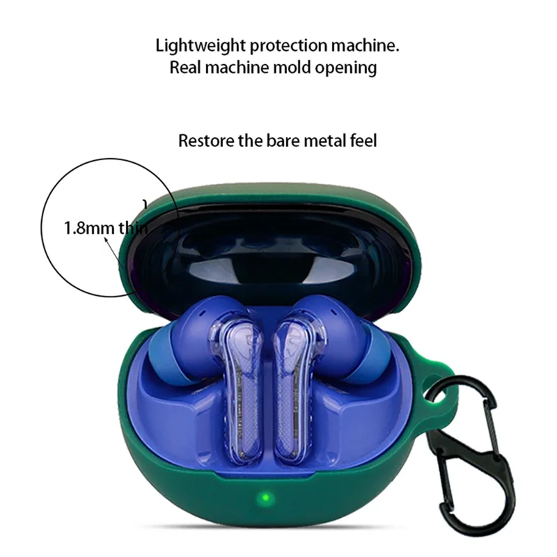 For SoundPEATS Clear Earphone Cover Bluetooth Headset Sleeve Charging Bin Silicone Case with Buckle - Dark Blue