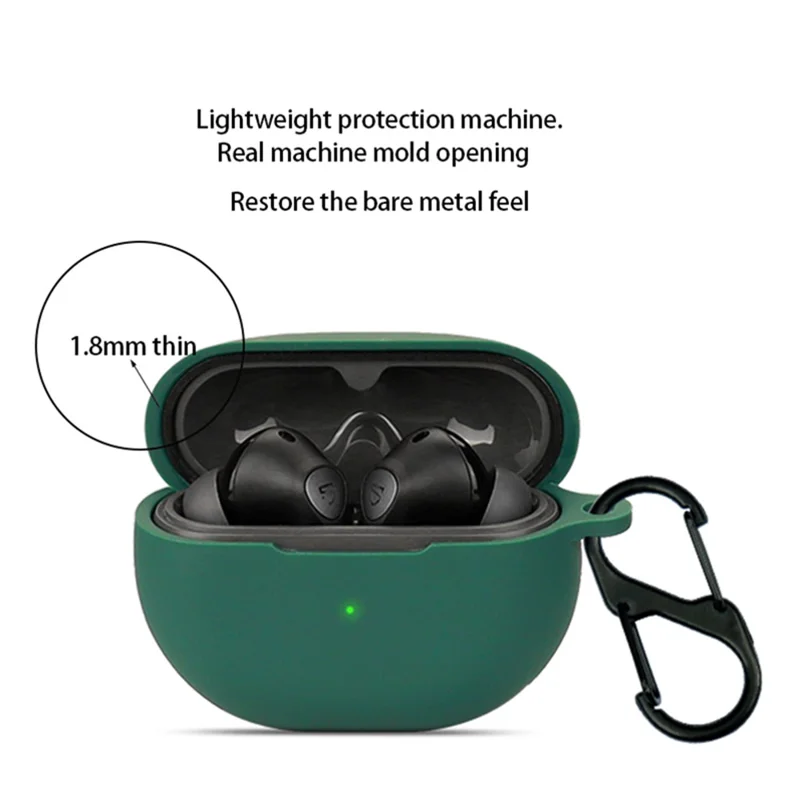 For SoundPEATS Air 4 Pro Silicone Case Cover Bluetooth-compatible Headset Sleeve with Buckle - Blackish Green