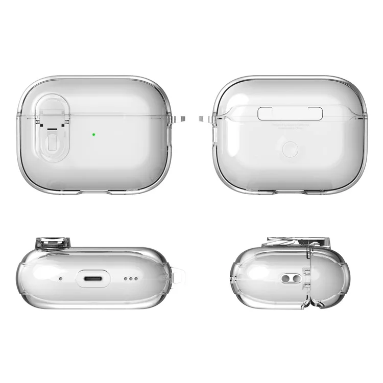 Per AirPods Pro 2 Clear Earphone Case PC + TPU Bluetooth Earbud Cover con fibbia da appendere - Trasparente