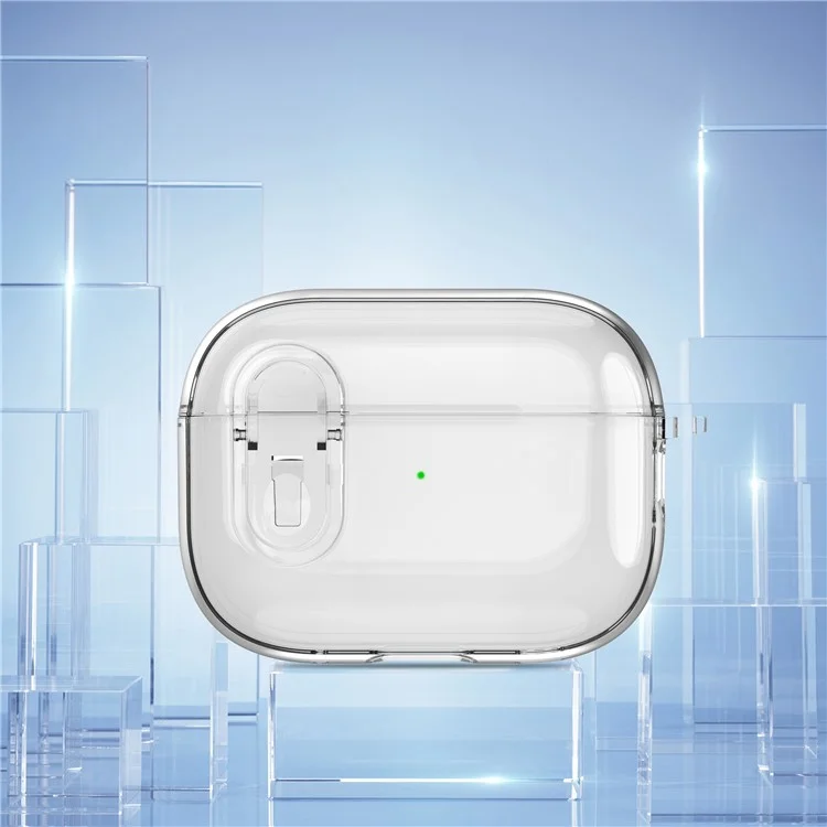 Per AirPods Pro 2 Clear Earphone Case PC + TPU Bluetooth Earbud Cover con fibbia da appendere - Trasparente