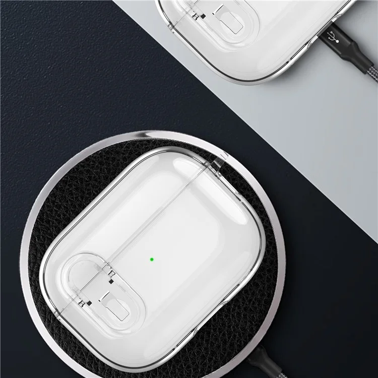 Per AirPods Pro 2 Clear Earphone Case PC + TPU Bluetooth Earbud Cover con fibbia da appendere - Trasparente
