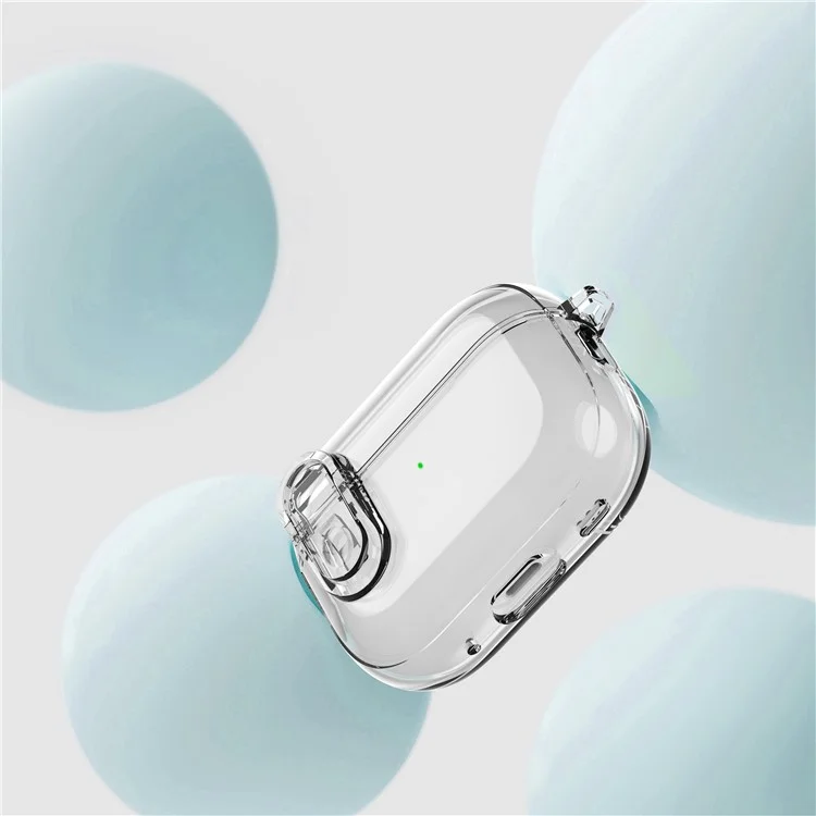 Per AirPods Pro 2 Clear Earphone Case PC + TPU Bluetooth Earbud Cover con fibbia da appendere - Trasparente