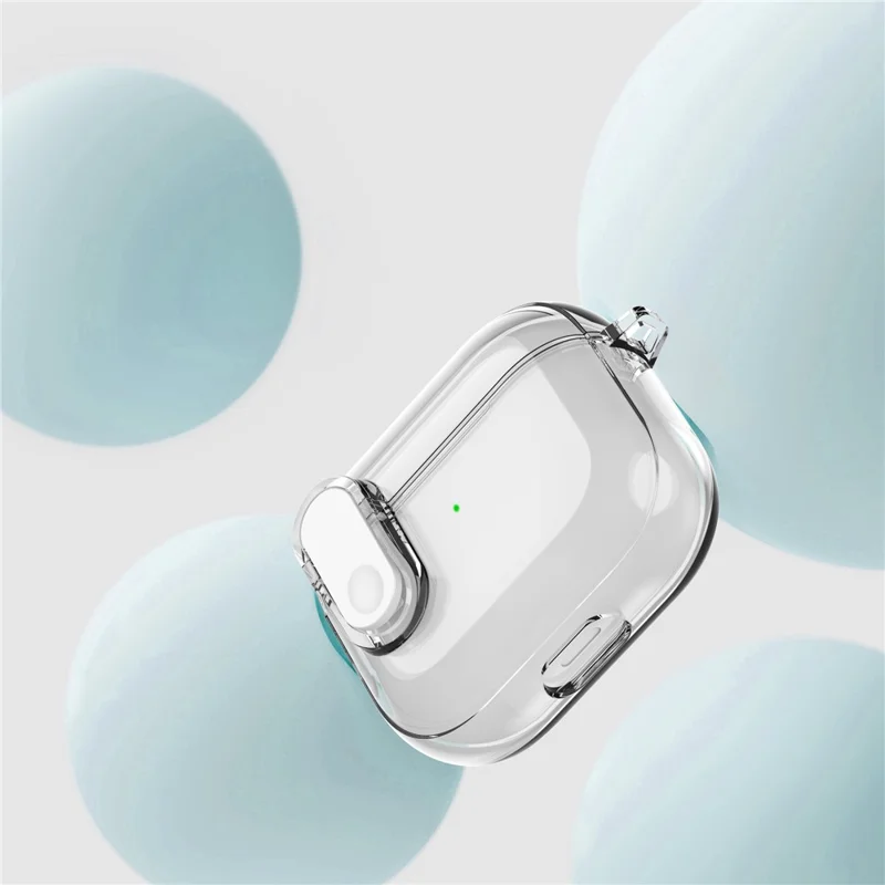 For Apple AirPods 3 Earphone Case PC + TPU Anti-drop Clear Earbud Cover with Hanging Buckle - Blue