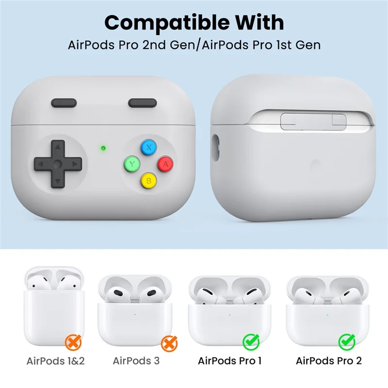 AHASTYLE PT-DD04 For Apple AirPods Pro 2 Game Console Design Split Silicone Protective Cover Earphone Case - Light Grey