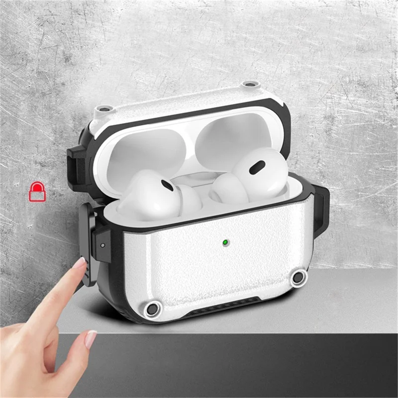 Earphone Case for AirPods Pro 2 PC+TPU Bluetooth-compatible Earbud Cover with Hanging Buckle - Grey