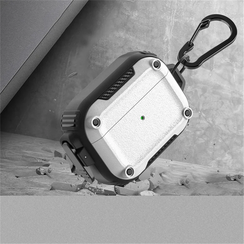 Earphone Case for AirPods Pro 2 PC+TPU Bluetooth-compatible Earbud Cover with Hanging Buckle - Grey