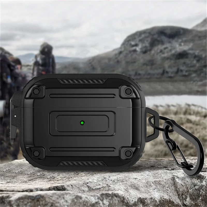For AirPods Pro 2 Anti-drop PC+TPU Case Bluetooth-compatible Earbud Cover with Hanging Buckle - Black