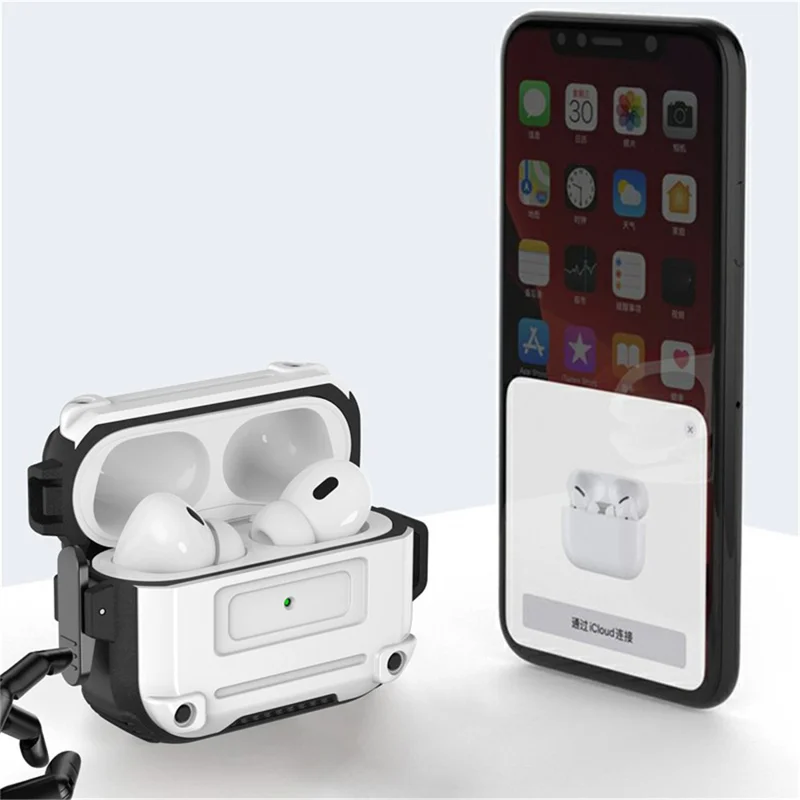 For AirPods Pro 2 Anti-drop PC+TPU Case Bluetooth-compatible Earbud Cover with Hanging Buckle - Black