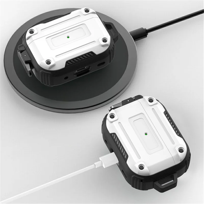 For AirPods Pro 2 Anti-drop PC+TPU Case Bluetooth-compatible Earbud Cover with Hanging Buckle - Black