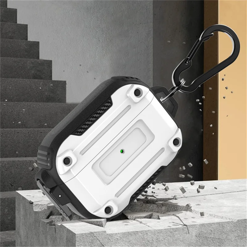 For AirPods Pro 2 Anti-drop PC+TPU Case Bluetooth-compatible Earbud Cover with Hanging Buckle - Black