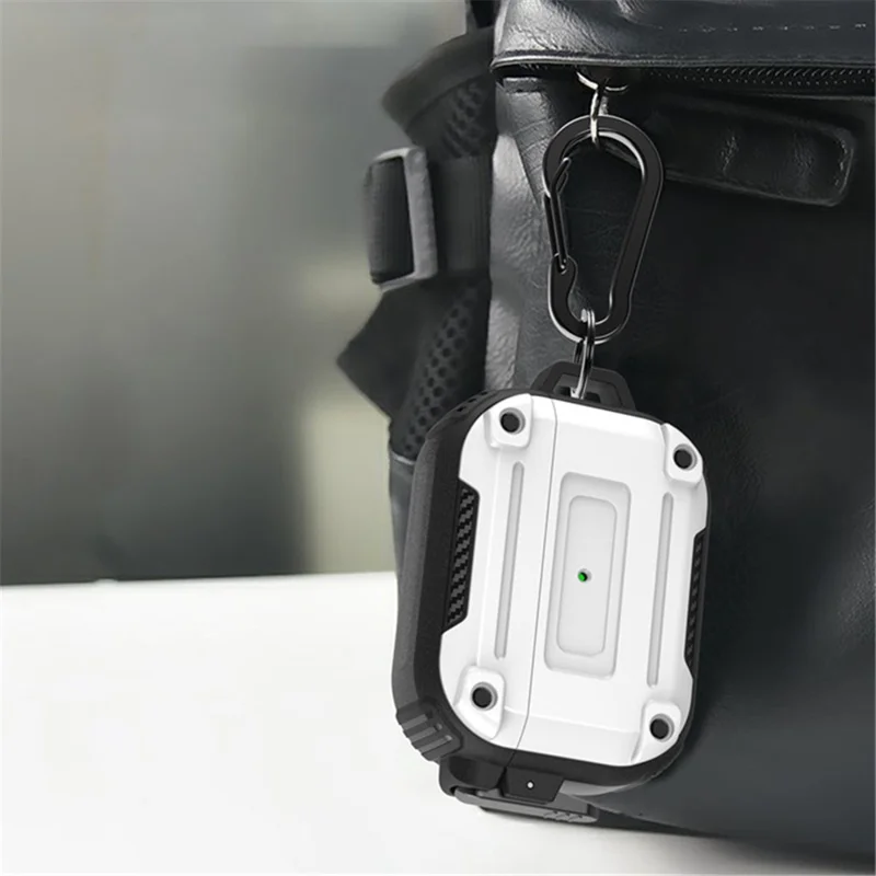 For AirPods Pro 2 Anti-drop PC+TPU Case Bluetooth-compatible Earbud Cover with Hanging Buckle - Black