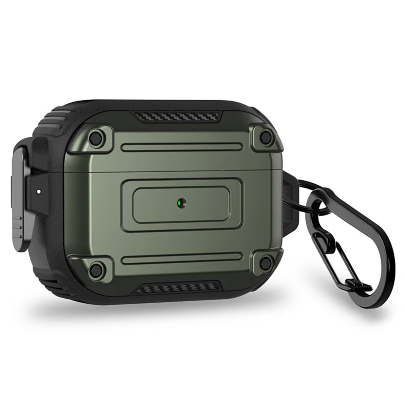 For AirPods Pro 2 Anti-drop PC+TPU Case Bluetooth-compatible Earbud Cover with Hanging Buckle - Army Green