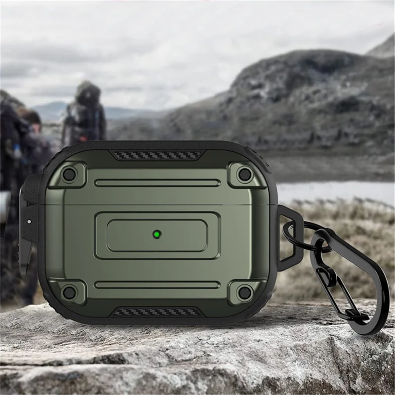 For AirPods Pro 2 Anti-drop PC+TPU Case Bluetooth-compatible Earbud Cover with Hanging Buckle - Army Green