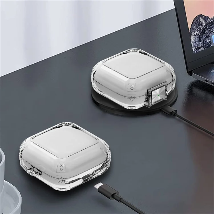 Funda TPU transparente para Beats Fit Pro, Protector de auriculares TWS con cierre de metal y hebilla de transporte - Transparente