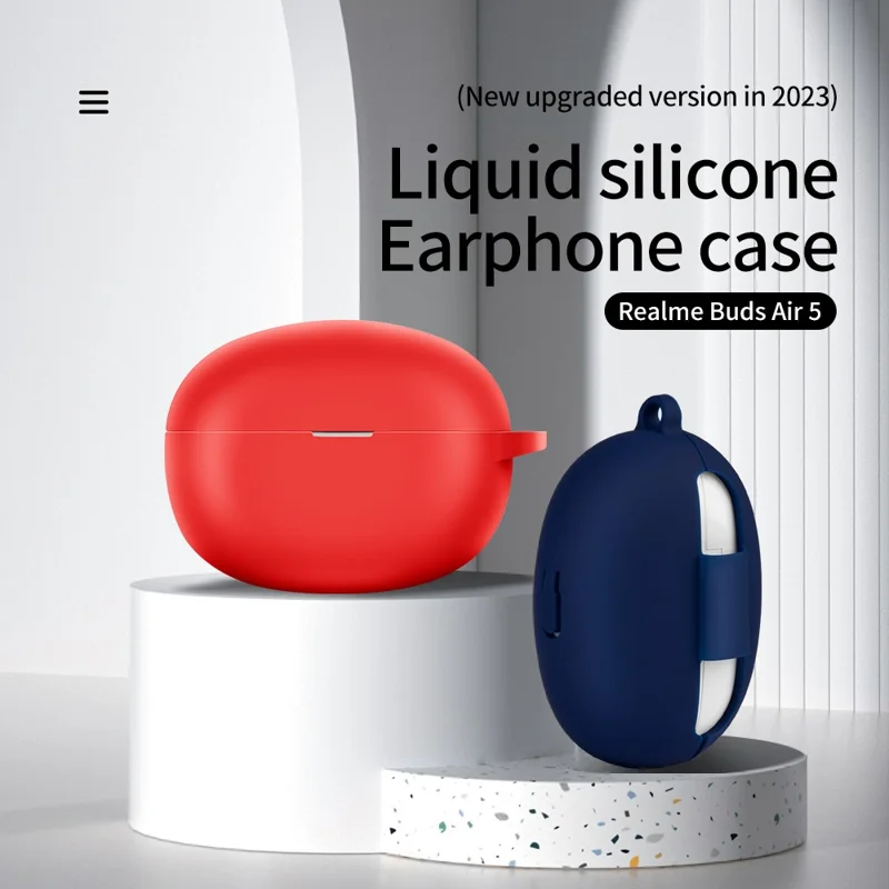 For Realme Buds Air 5 Dustproof Earphone Cover Bluetooth-compatible Headset Sleeve Silicone Case with Buckle - Red