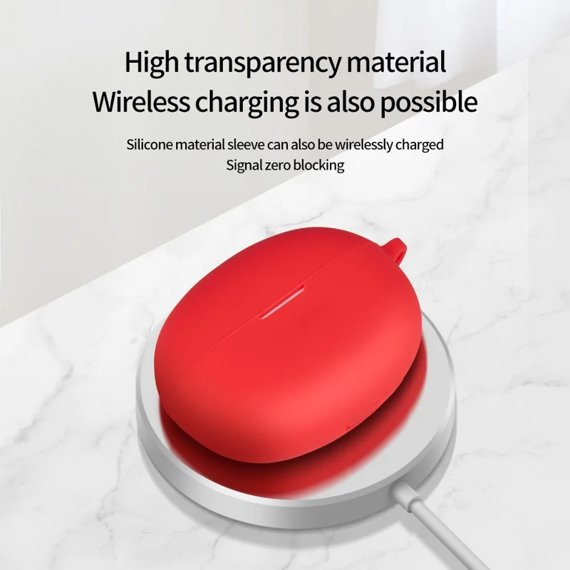 For Realme Buds Air 5 Dustproof Earphone Cover Bluetooth-compatible Headset Sleeve Silicone Case with Buckle - Red