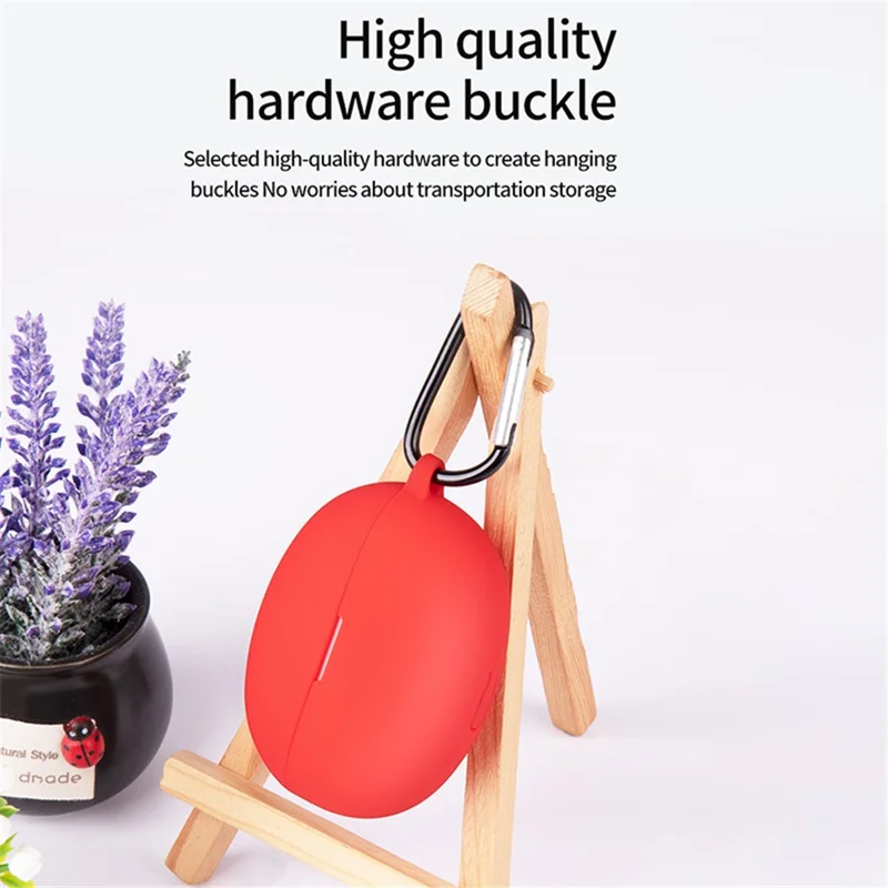 For Realme Buds Air 5 Dustproof Earphone Cover Bluetooth-compatible Headset Sleeve Silicone Case with Buckle - Red