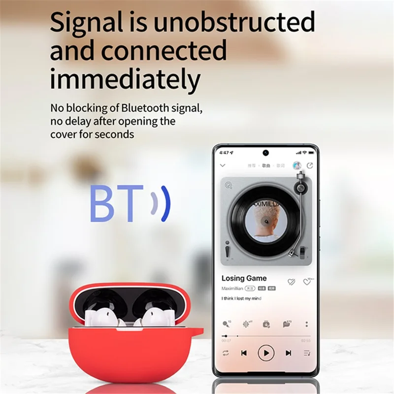 For Realme Buds Air 5 Dustproof Earphone Cover Bluetooth-compatible Headset Sleeve Silicone Case with Buckle - Red