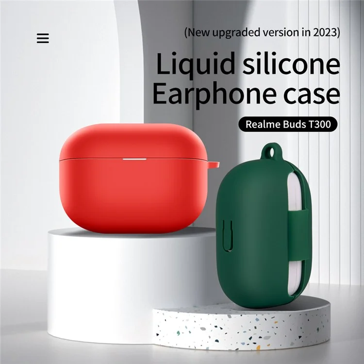 Para Realme Buds T300 Silicone Case Dustproof Earphone Cover Bluetooth Headset Sleeve with Buckle - Vermelho