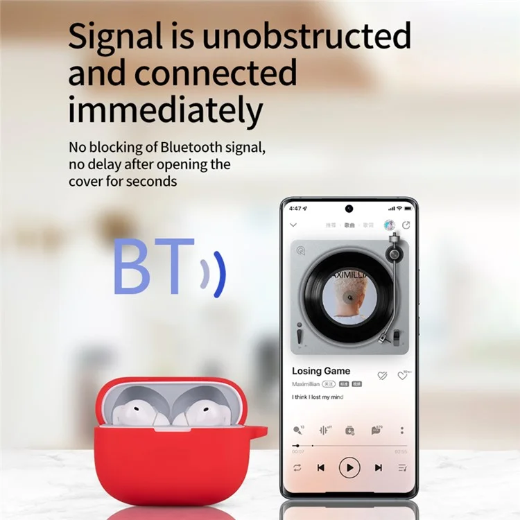 Para Realme Buds T300 Silicone Case Dustproof Earphone Cover Bluetooth Headset Sleeve with Buckle - Vermelho