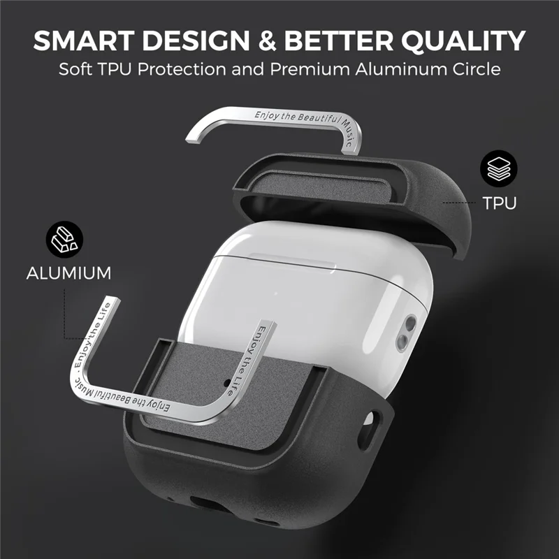 AHASTYLE JY09 Per AirPods Pro 2 Cover Protettiva in TPU+Lega di Alluminio Tipo Split Custodia per Auricolari - Nero